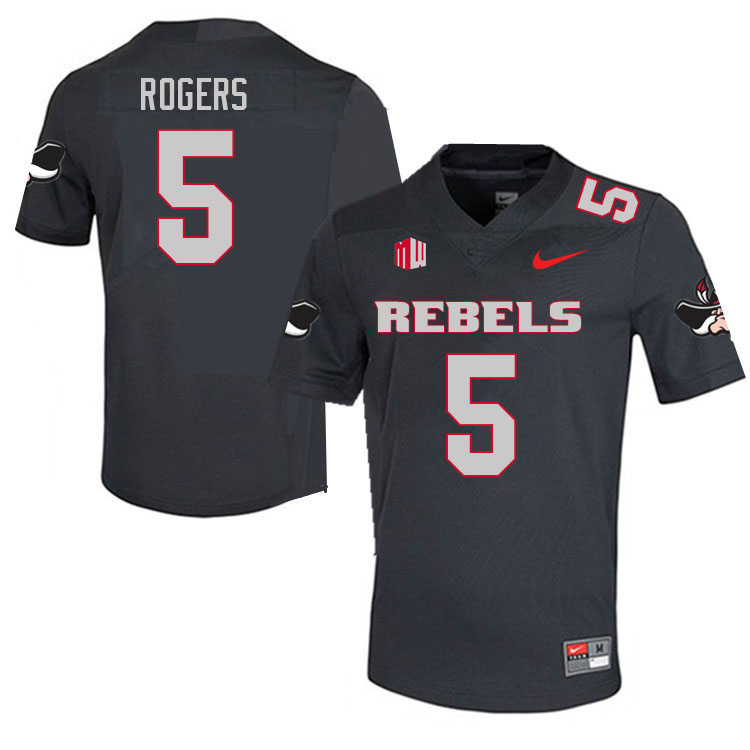 Men #5 Justin Rogers UNLV Rebels College Football Jerseys Sale-Charcoal - Click Image to Close